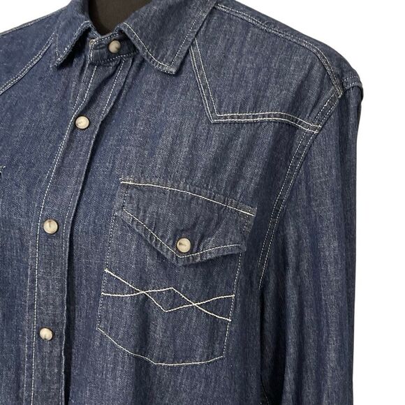 Frye & Co. Men’s Chambray Pearl Snap Button Denim Western/Cowboy Shirt - Picture 3 of 11
